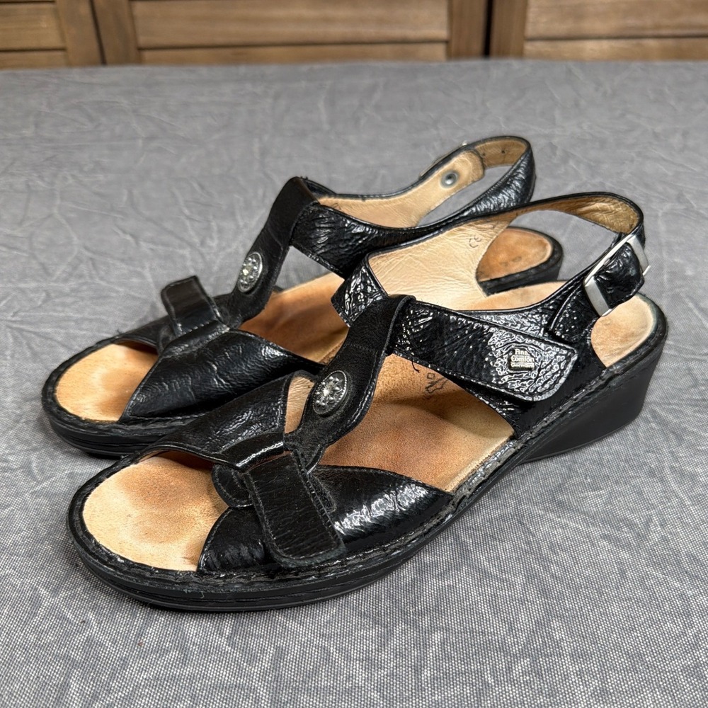 Finn Comfort Sandals Womens 45 Gomera-S Black Leather Slingback Walking Germany